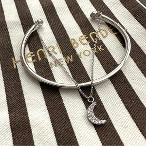 NWOT Henri Bendel Silver Tone Celestial Crescent Moon Cuff Duo Petite Bracelet